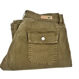 Lacoste Chino Pants Womens 30x32 ACTUAL EU 44 Khaki Tan Flap Button Pockets